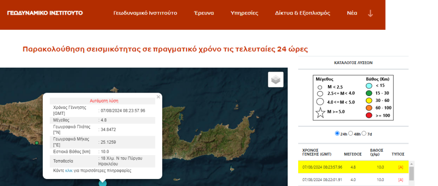 Τρεις σεισμοί από 4,1 έως 4,8 Ρίχτερ μέσα σε 25 λεπτά ταρακούνησαν την Κρήτη 