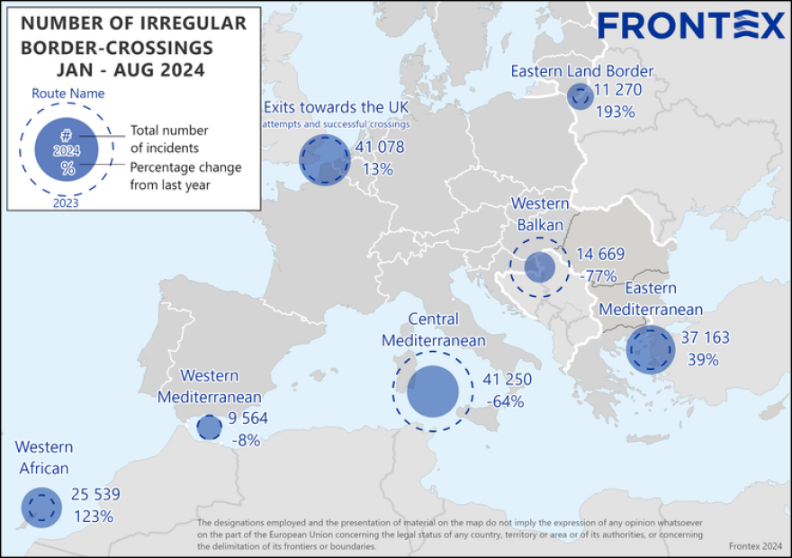 Μεταναστευτικό - Frontex: Μειωμένες κατά 39% οι ροές στην Ευρώπη φέτος - Αύξηση σε Ελλάδα και ανατολική Μεσόγειο