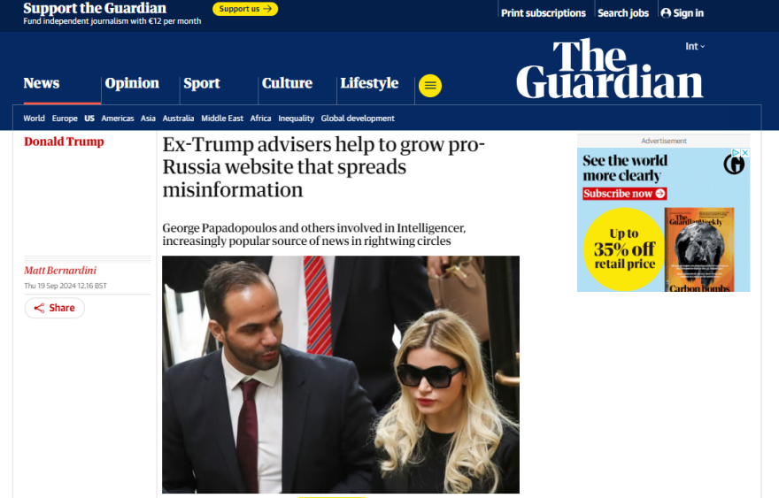 Ο Τζορτζ Παπαδόπουλος και άλλοι πρώην συνεργάτες του Τραμπ πίσω από φιλορωσικό σάιτ στις ΗΠΑ που διαδίδει fake news