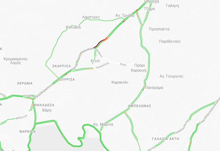 Κίνηση τώρα: Καραμπόλα στη Βάρης - Κορωπίου με λεωφορείο, ΙΧ και φορτηγό 