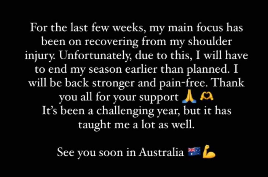 Μαρία Σάκκαρη: Τέλος η σεζόν λόγω προβλήματος στον ώμο - Τα λέμε στην Αυστραλία, έγραψε η πρωταθλήτρια 