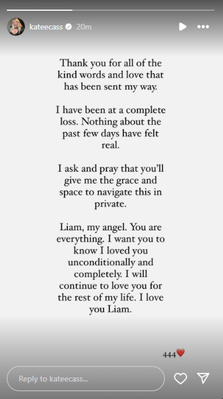 Λίαμ Πέιν: Σε αγαπούσα άνευ όρων, έγραψε σε ανάρτηση η σύντροφος του, Κέιτ Κάσιντι, 