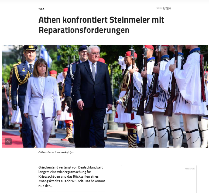 Γερμανικά ΜΜΕ για επίσκεψη Φρανκ Βάλτερ Σταϊνμάιερ στην Ελλάδα: Αντιμέτωπος με απαιτήσεις για πολεμικές αποζημιώσεις