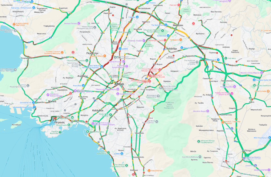 Live η κίνηση στους δρόμους 17/12: Μποτιλιάρισμα σε Κηφισό, Κηφισίας, Λεωφόρο Αθηνών, 30λεπτες καθυστερήσεις στην Αττική Οδό