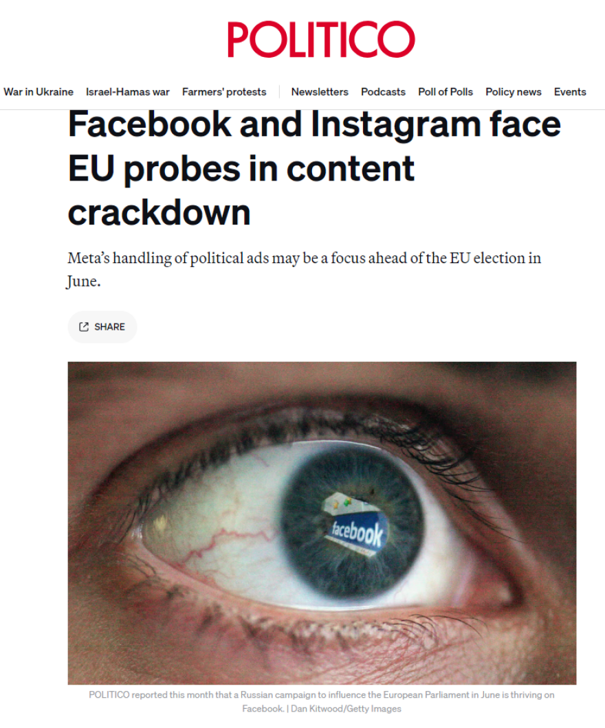 Politico: Facebook και Instagram υπό έρευνα από την ΕΕ για τις πολιτικές διαφημίσεις – Ο ρόλος της Ρωσίας