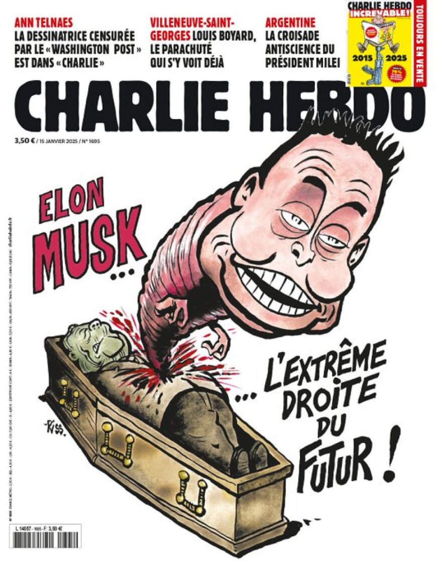 Βιτριολικά σκίτσα του Charlie Hebdo με τον Έλον Μασκ: Σαν σκουλήκι πετιέται από τη σορό του Ζαν Μαρί Λε Πεν