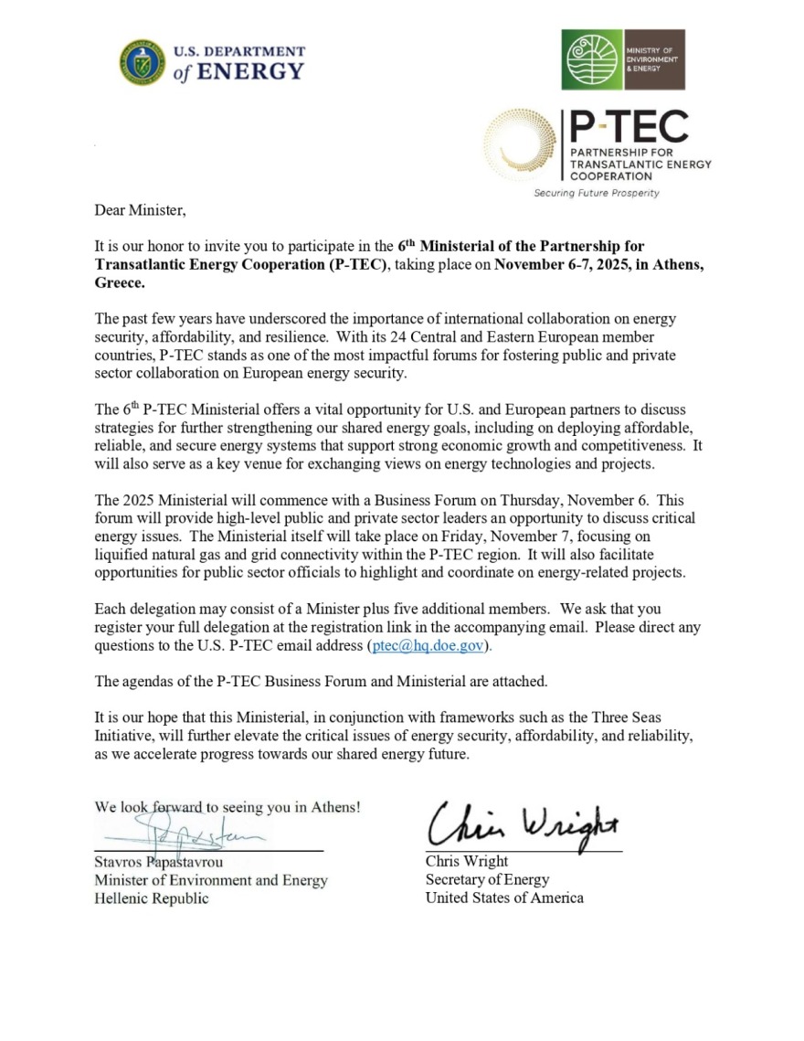 Τηλεφωνική επικοινωνία Παπασταύρου-Wright - H κοινή πρόσκληση για την 6η Υπουργική Διάσκεψη του P-TEC που συνυπογράφουν