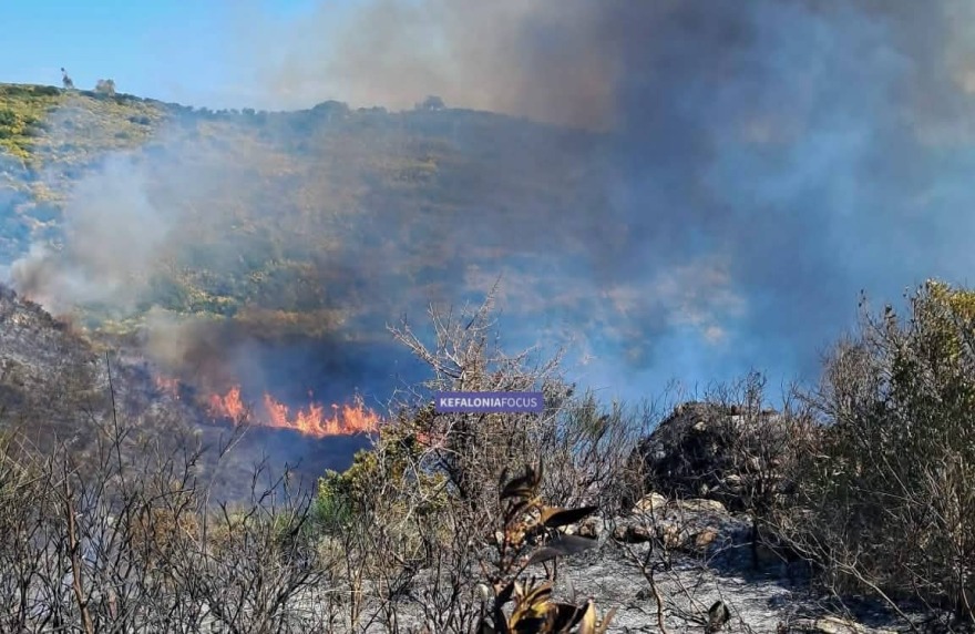 Υπό μερικό έλεγχο η φωτιά σε δάσος στα Μαυράτα Κεφαλονιάς, δείτε βίντεο και φωτογραφίες