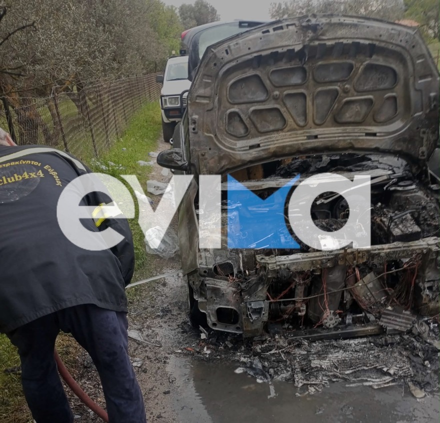 Αυτοκίνητο τυλίχθηκε στις φλόγες στην Εύβοια, δείτε φωτογραφίες