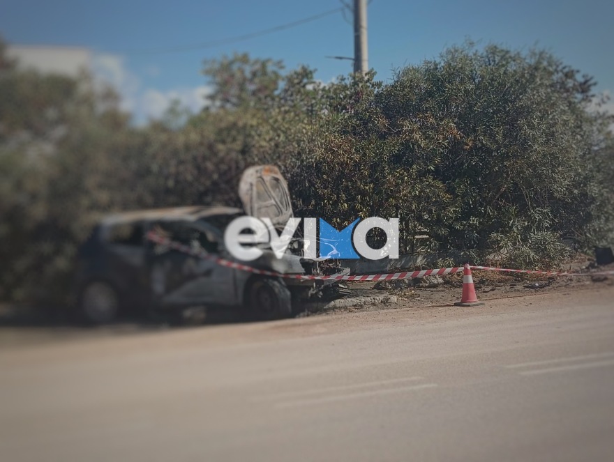 Χαλκίδα: Αυτοκίνητο έπεσε σε στάση λεωφορείου και τυλίχθηκε στις φλόγες, δύο τραυματίες