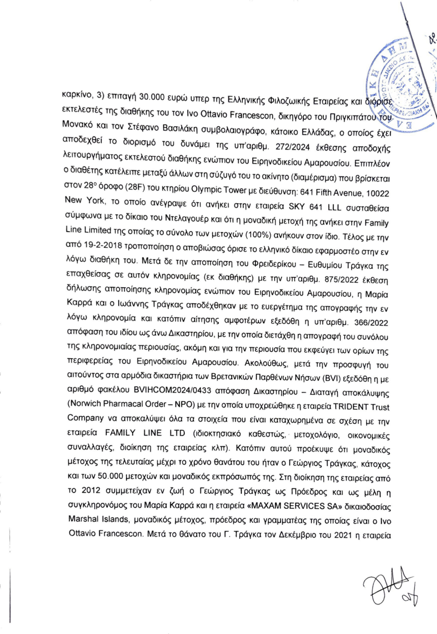 Κληρονομιά Τράγκα: Επίορκος ο Ελβετός συνεκτελεστής της διαθήκης - Τον έπαυσε το δικαστήριο