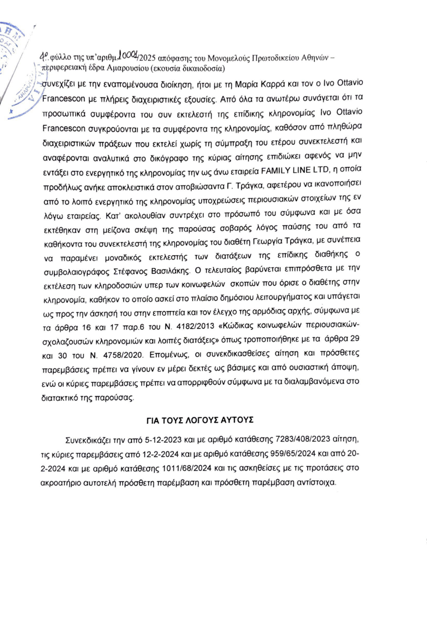 Κληρονομιά Τράγκα: Επίορκος ο Ελβετός συνεκτελεστής της διαθήκης - Τον έπαυσε το δικαστήριο