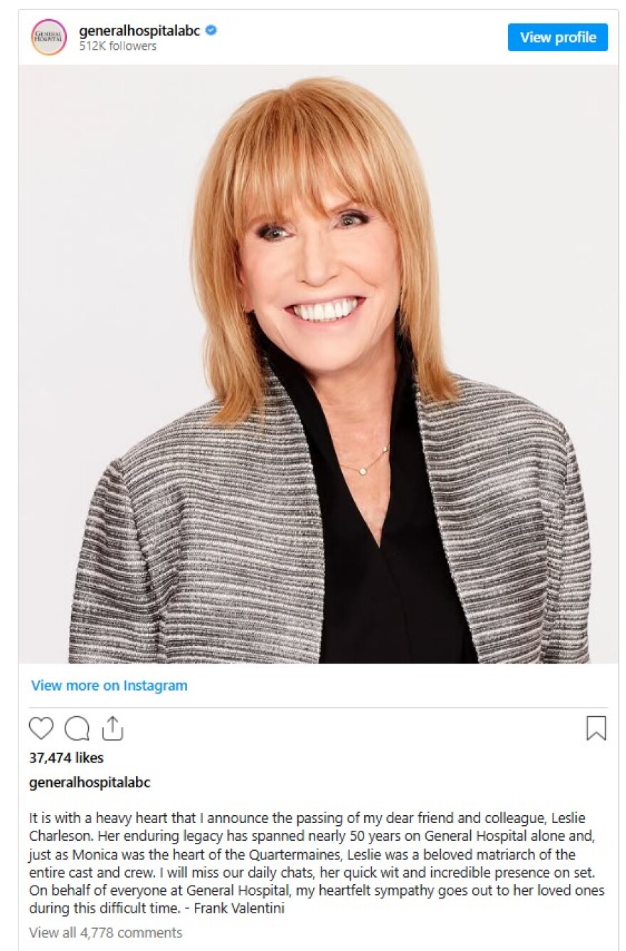 Λέσλι Τσάρλσον: Πέθανε η πρωταγωνίστρια του General Hospital στα 79 της χρόνια