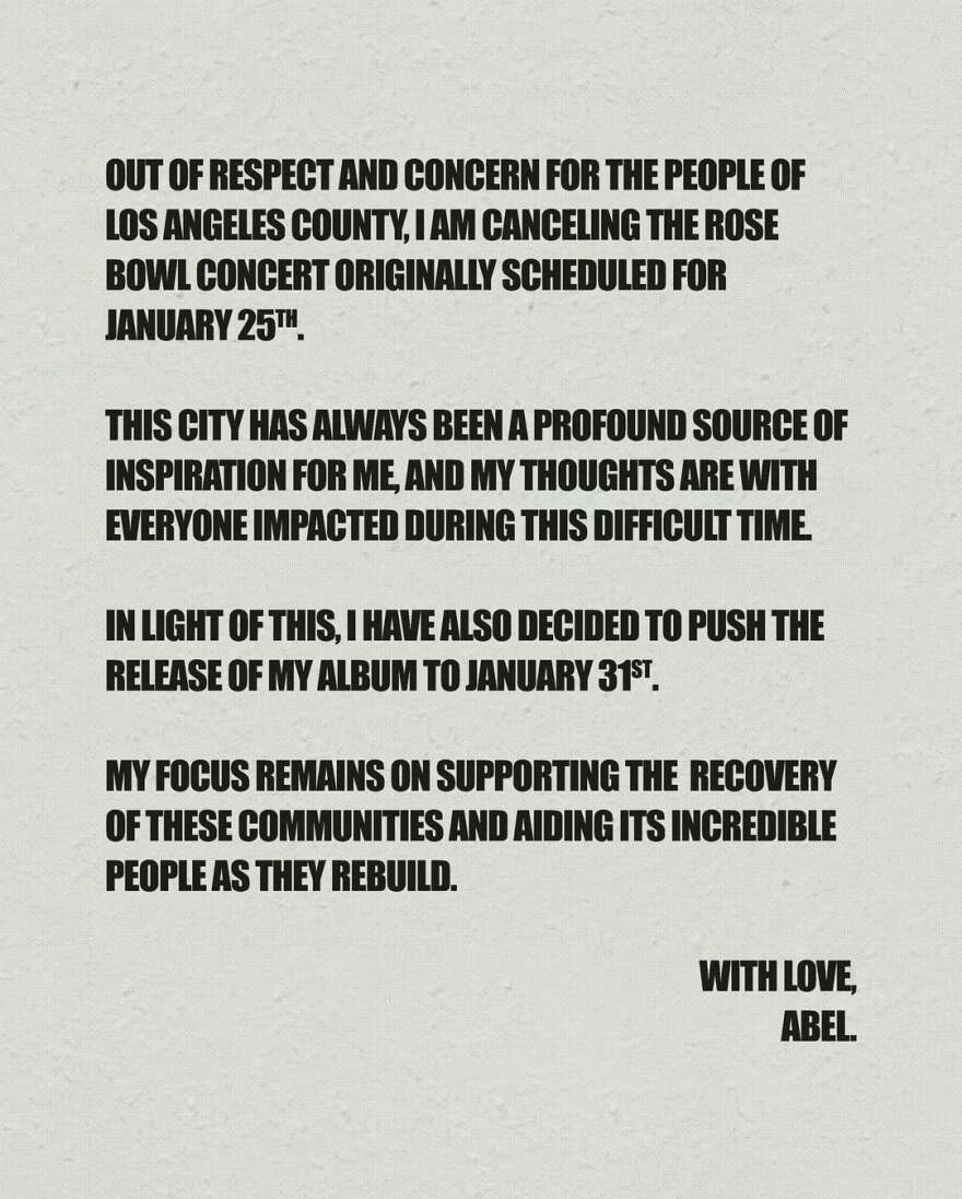 Weeknd: Αναβάλλει την κυκλοφορία του νέου του άλμπουμ λόγω των πυρκαγιών στο Λος Άντζελες