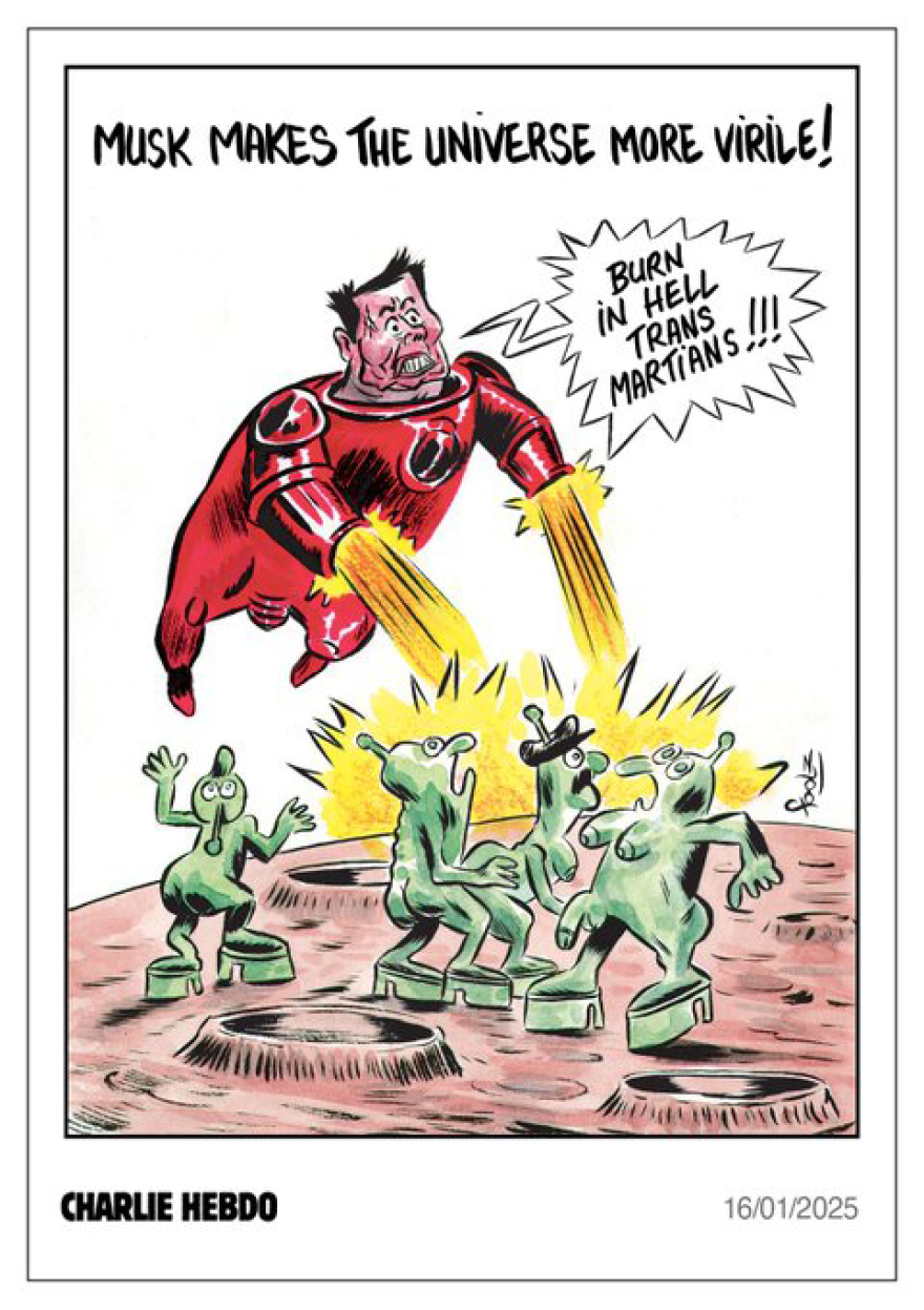 Βιτριολικά σκίτσα του Charlie Hebdo με τον Έλον Μασκ: Σαν σκουλήκι πετιέται από τη σορό του Ζαν Μαρί Λε Πεν