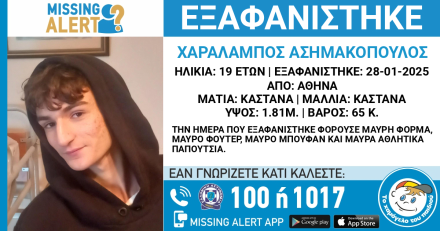 Συναγερμός για εξαφάνιση 19χρονου στο Γαλάτσι 