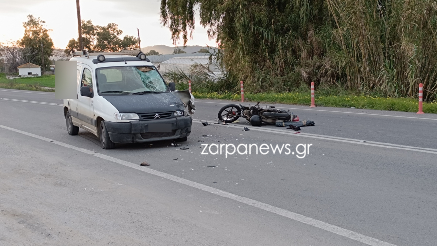 Τροχαίο στα Χανιά: Σύγκρουση ΙΧ με μοτοσικλέτα, διασωληνώθηκε 65χρονος