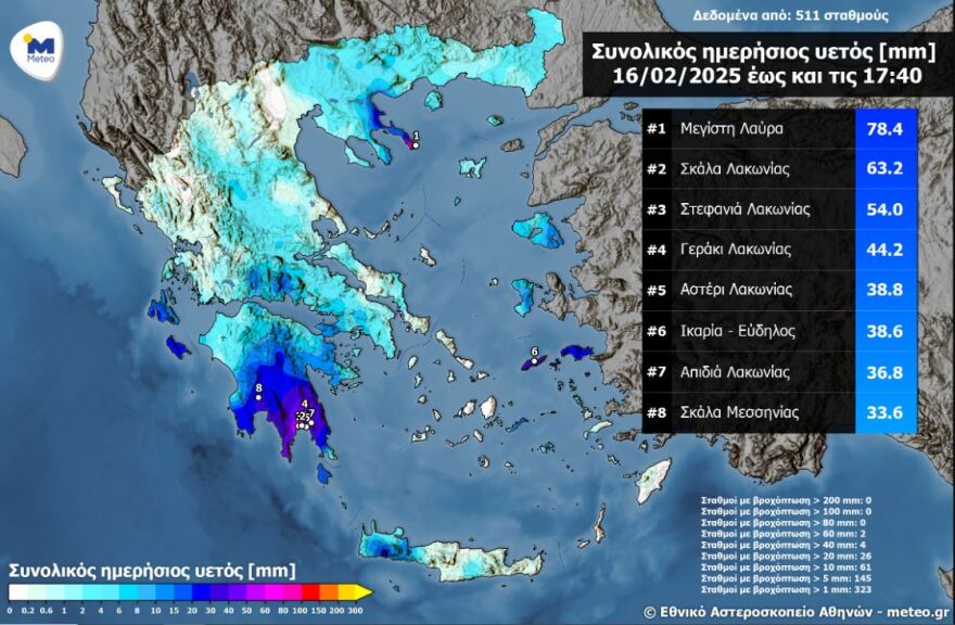 Καιρός - Meteo: Οι οκτώ περιοχές που έπεσε η περισσότερη βροχή την Κυριακή