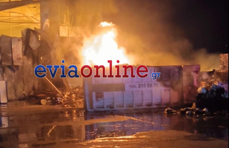 Μεγάλη φωτιά σε εργοστάσιο στη Ριτσώνα - Μήνυμα 112 στους κατοίκους, δείτε βίντεο και φωτογραφίες