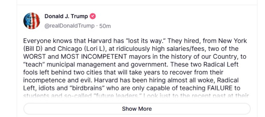 Οργισμένη ανάρτηση Τραμπ κατά του Χάρβαρντ: «Έχει χάσει τον δρόμο του, είναι ανέκδοτο»