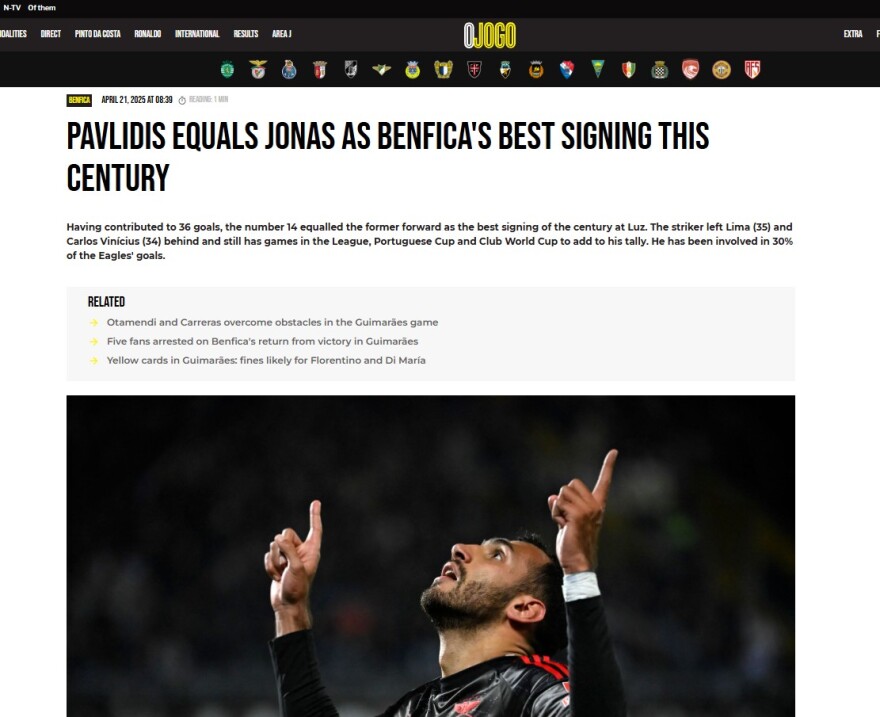 Συνεχίζονται οι «ύμνοι» για τον Παυλίδη με την «O Jogo» να τον χαρακτηρίζει ως η κορυφαία μεταγραφή της Μπενφίκα στον 21ο αιώνα