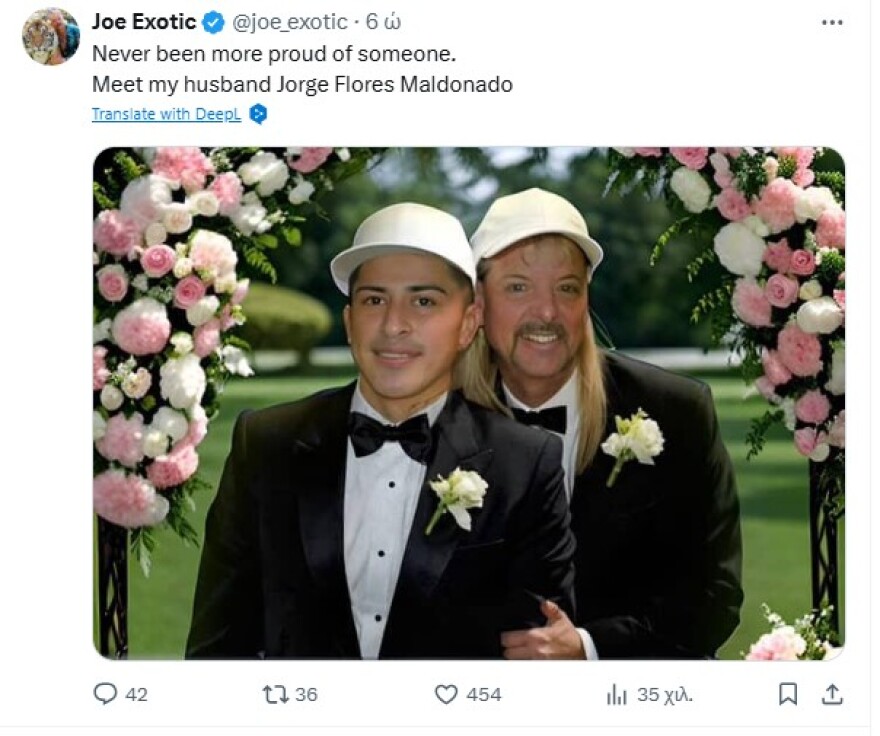 Ο Joe Exotic παντρεύτηκε συγκρατούμενό του: «Ποτέ δεν ένιωσα πιο περήφανος», έγραψε στα social media