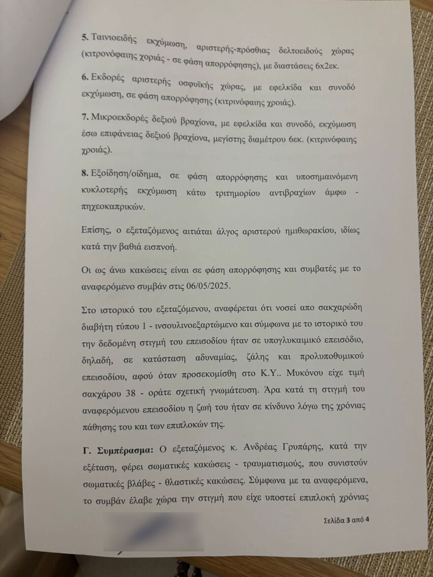 H ιατροδικαστική έκθεση για τον επιχειρηματία στη Μύκονο επιβεβαιώνει τραυματισμούς και υπογλυκαιμία - ΕΔΕ για τους αστυνομικούς 