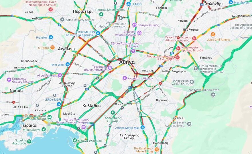 Οι δρόμοι με αυξημένη κίνηση τώρα στην Αθήνα - Στο «κόκκινο» Κηφισός και Αττική Οδός
