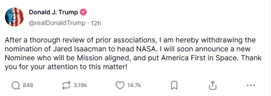 Ο Τραμπ απέσυρε τον εκλεκτό του Μασκ από τη NASA