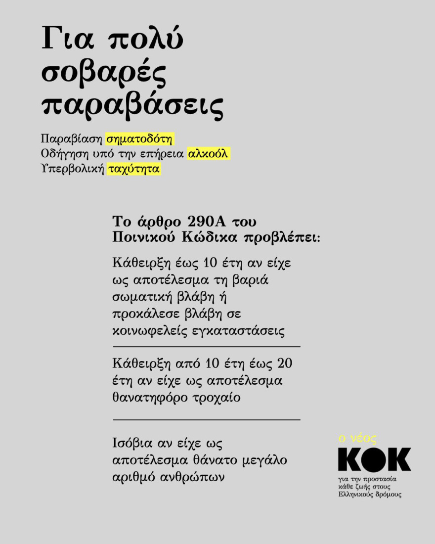 Όλα όσα αλλάζουν τον νέο ΚΟΚ – Τι πρέπει να ξέρετε για πρόστιμα, υποτροπή και πότε οι ποινές φτάνουν ακόμη και τα ισόβια - Αναλυτικοί πίνακες