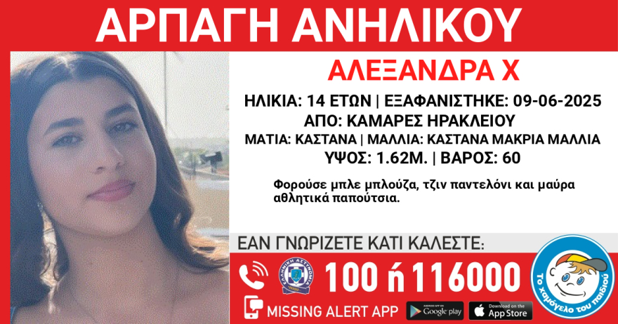 Συναγερμός στο Ηράκλειο για την αρπαγή 14χρονης