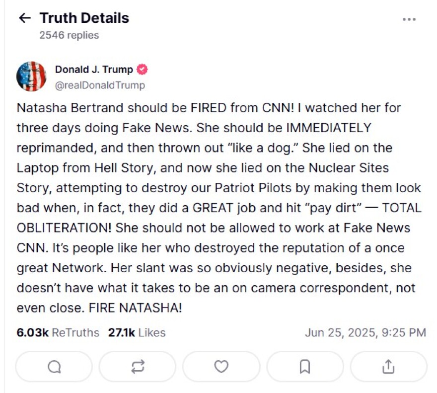 Trump kërkon shkarkimin e gazetares së CNN për raportin bërthamor të Iranit - "Duhet ta hedhin jashtë si qen", shkroi ai për Natasha Bertrand