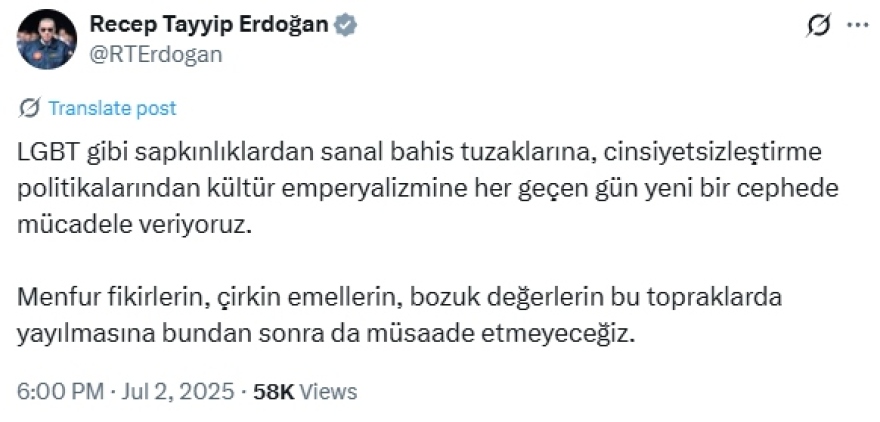 Ερντογάν κατά woke ατζέντας: Δεν θα επιτρέψουμε τη διάδοση διεστραμμένων αξιών σε αυτά τα χώματα 
