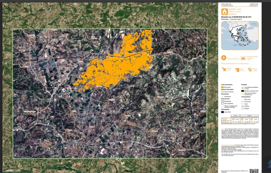 Φωτιά στην Ηλεία: Κάηκαν 7.950 στρέμματα σύμφωνα με την υπηρεσία Copernicus