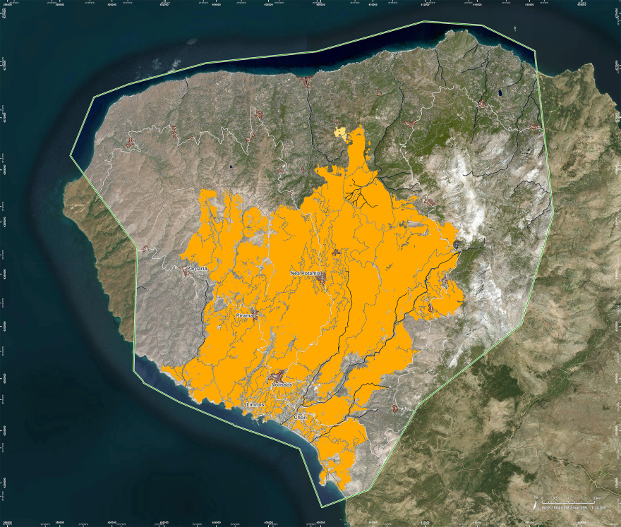 Ο χάρτης της καταστροφής στη βόρεια Χίο: Πάνω από 69.000 στρέμματα καμένα σύμφωνα με το Αστεροσκοπείο Αθηνών