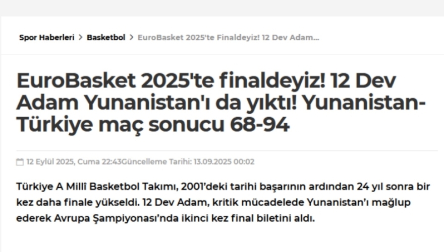 Από το «ωραίος καιρός για θάλασσα» του Σενγκούν, στην «οθωμανική σφαλιάρα» των εφημερίδων - Τα σχόλια των Τούρκων για τη νίκη επί της Ελλάδας