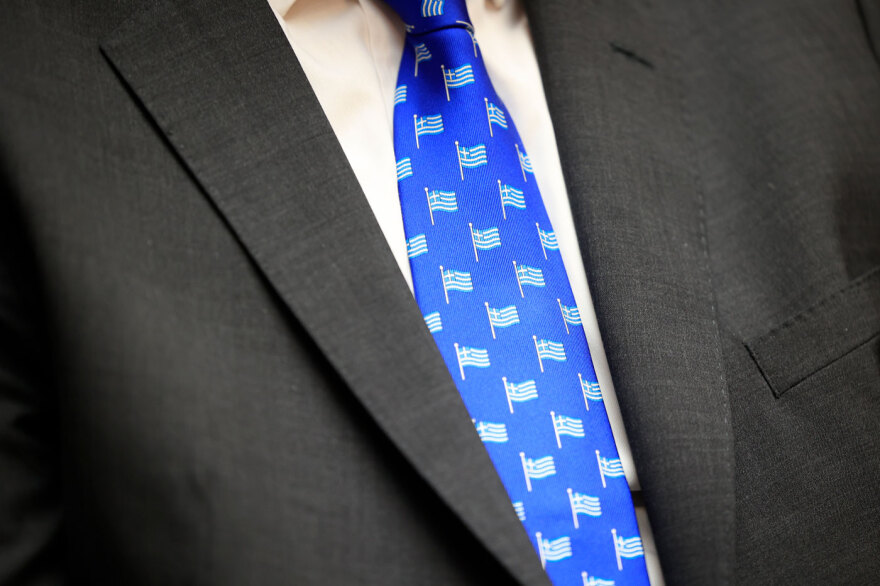With a blue tie with Greek flags, Maximos Harakopoulos in the House - 