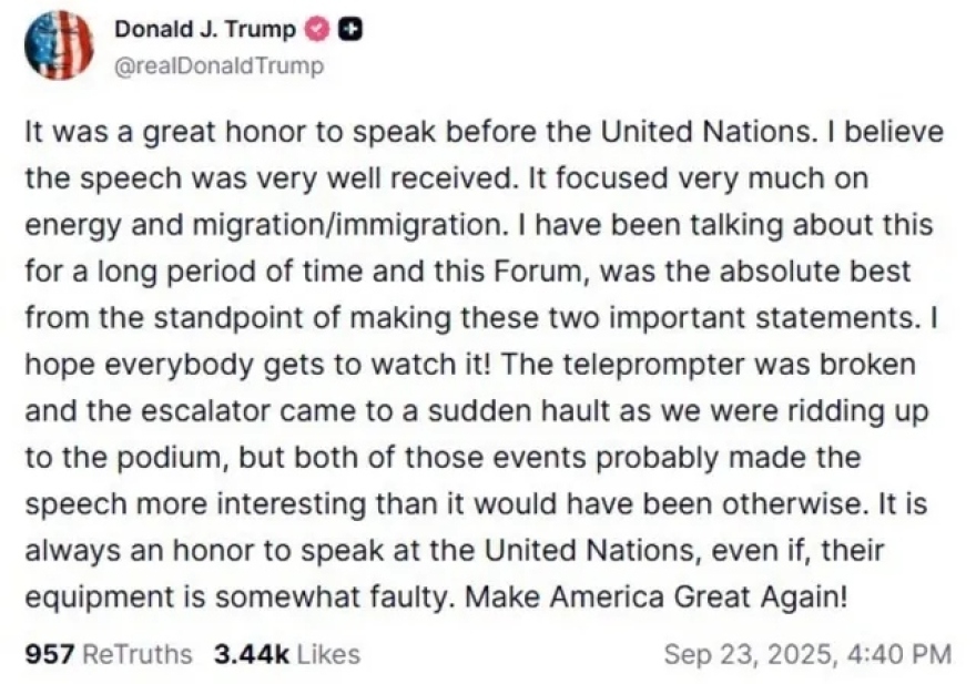 Τραμπ: Η ομιλία μου στον ΟΗΕ έτυχε θερμής υποδοχής, χάλασαν το οτοκιού και οι κυλιόμενες σκάλες – Δείτε βίντεο
