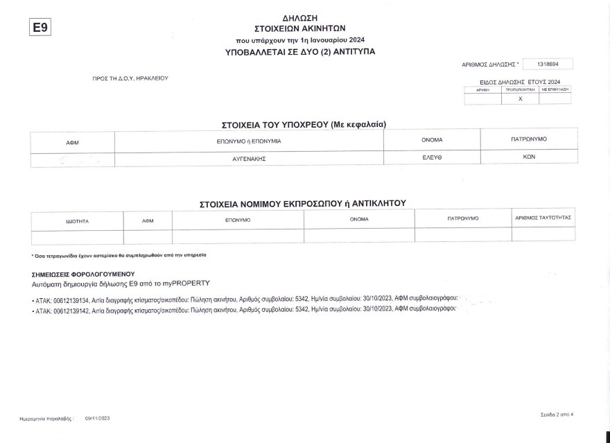 Avgenakis released the E9 that proves the sale of the property to Heraklion - the sequel to the courts, writes to Kasselakis