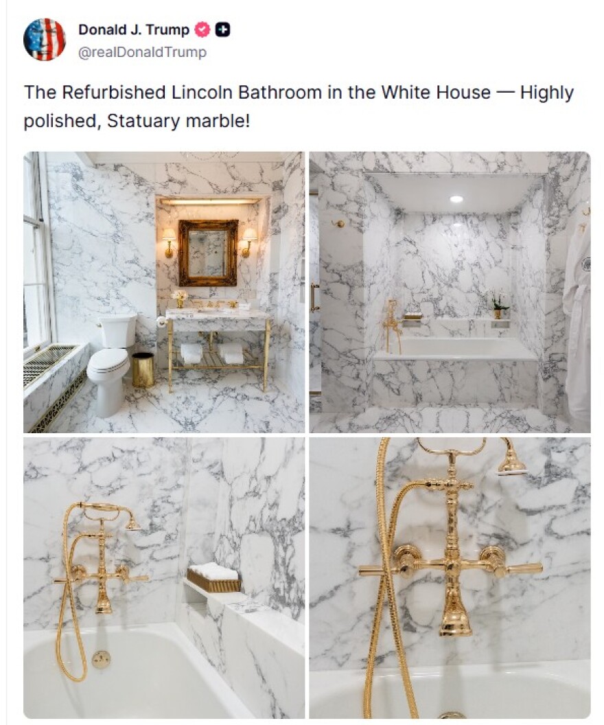 Ο Τραμπ καυχιέται για το νέο του μπάνιο στον Λευκό Οίκο: «Μαρμάρινο και πολυτελές»