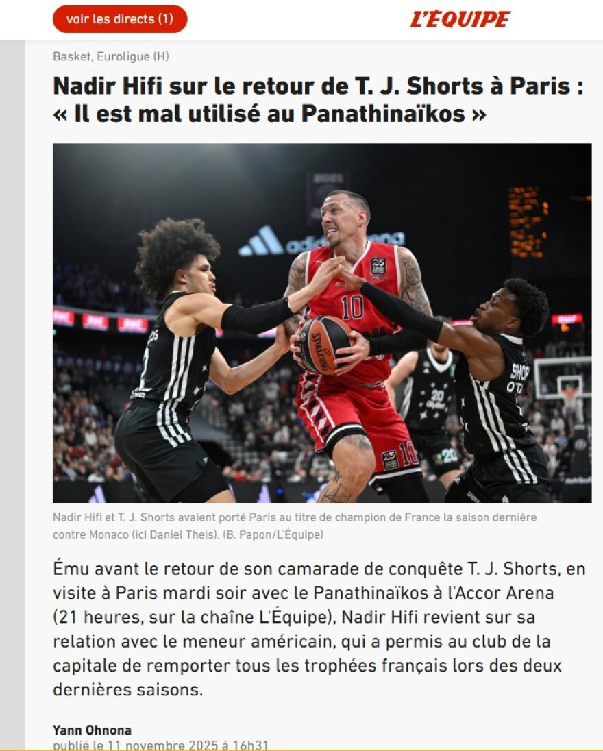 Ναντίρ Ιφί για την επιστροφή του Τι Τζέι Σορτς στο Παρίσι: «Τον χρησιμοποιούν λάθος στον Παναθηναϊκό»