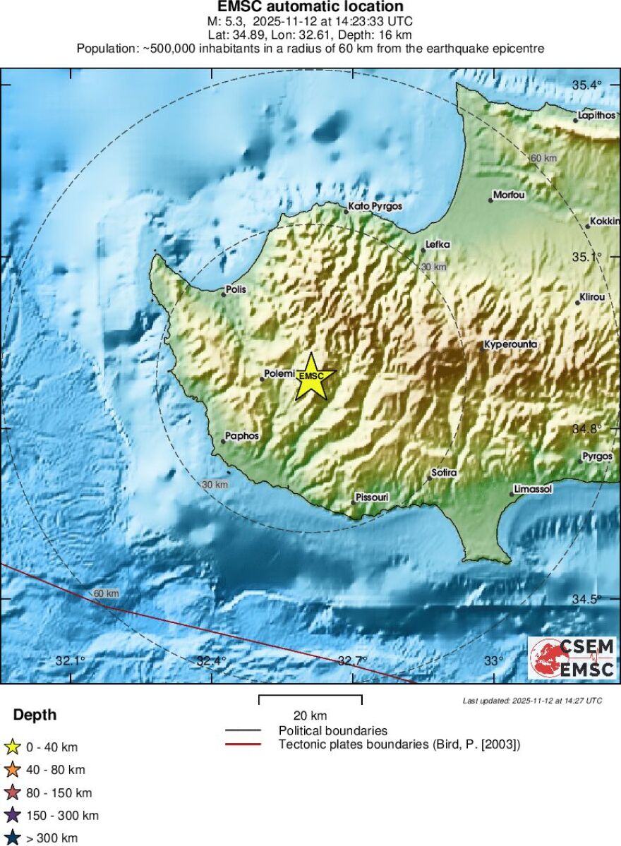 Νέος ισχυρός σεισμός 5,3 Ρίχτερ στην Κύπρο, αισθητός σε πολλές περιοχές