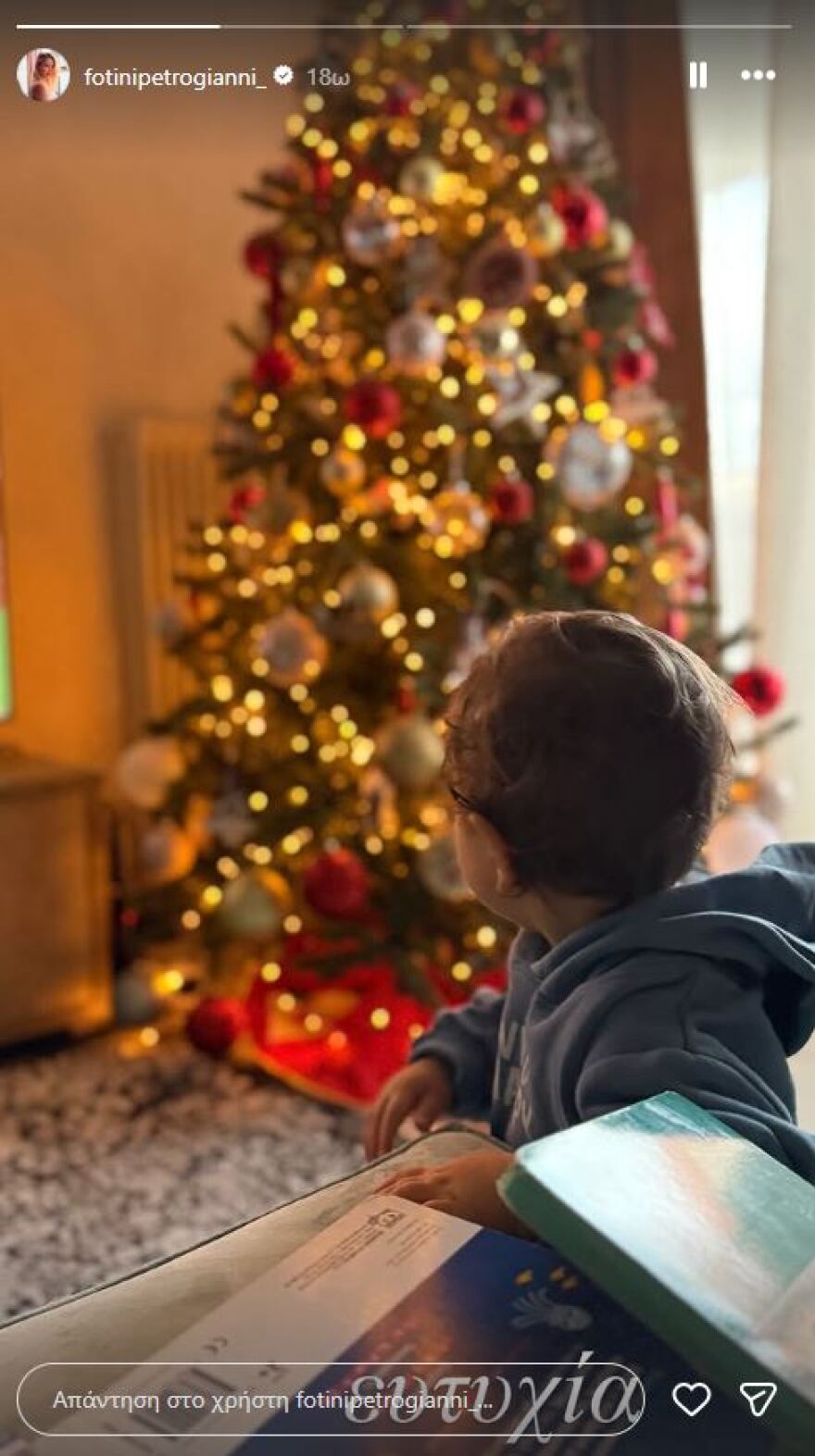 Η Φωτεινή Πετρογιάννη φωτογραφίζει τον γιο της μπροστά στο χριστουγεννιάτικο δέντρο - «Ευτυχία», γράφει