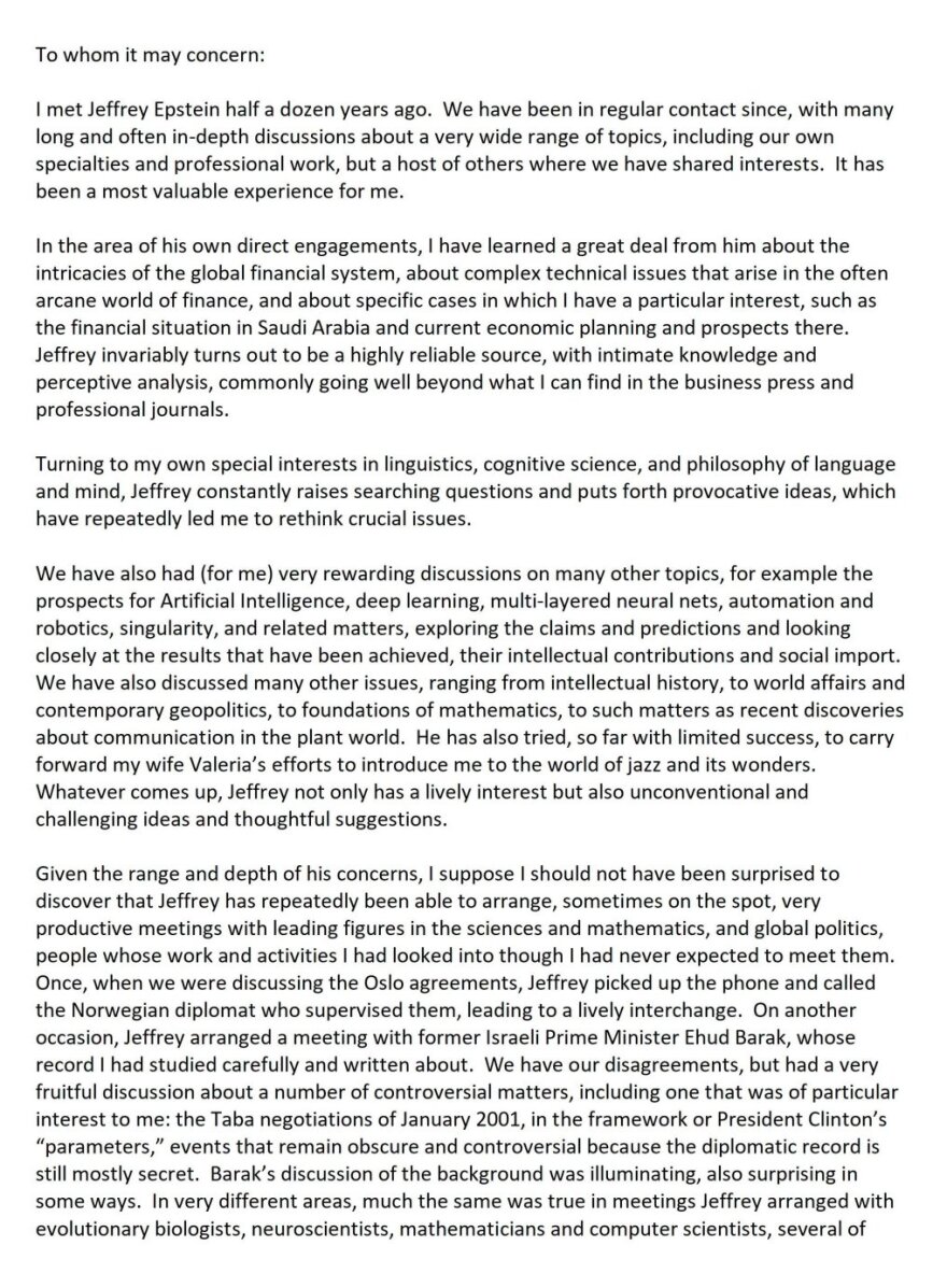 Οι «στενές» σχέσεις του Τσόμσκι με τον Έπσταϊν - Γιατί ο φιλόσοφος τον εξυμνούσε, τι αποκαλύπτουν e-mails που δημοσιοποιήθηκαν