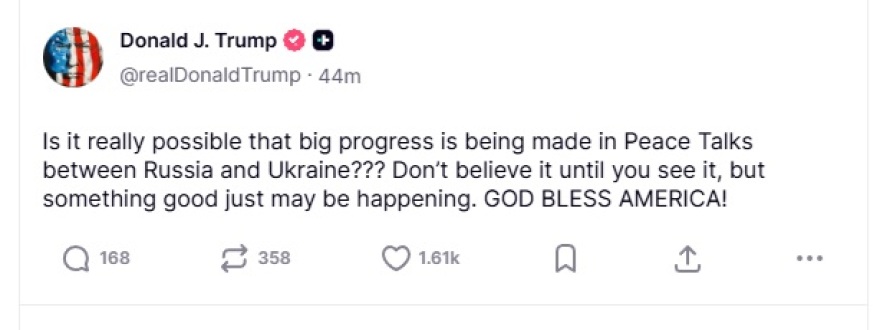 Τραμπ για τις διαπραγματεύσεις με την Ουκρανία: Κάτι καλό μπορεί να συμβαίνει, αλλά μην το πιστεύετε μέχρι να το δείτε