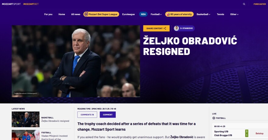 Mozzartsport: Ο Ομπράντοβιτς υπέβαλε την παραίτησή του στη διοίκηση της Παρτίζαν μετά τη συντριβή από τον Παναθηναϊκό