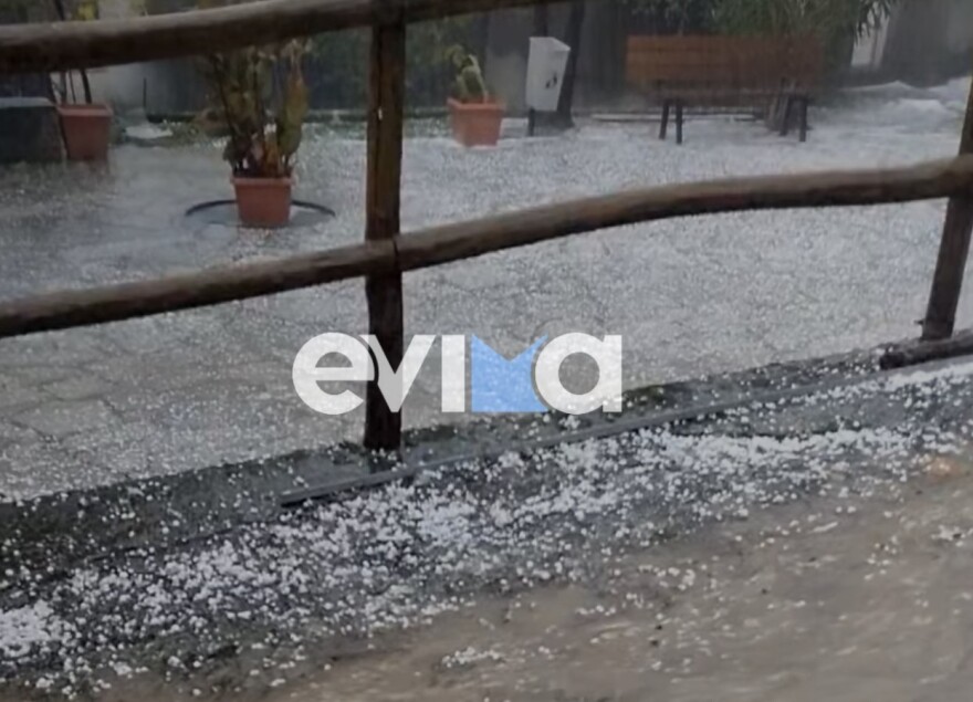 Δείτε βίντεο: «Λευκό» τοπίο από την έντονη χαλαζόπτωση σε χωριό στην Εύβοια