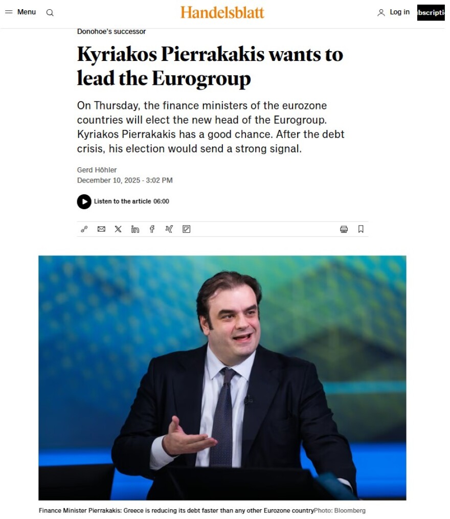 Handelsblatt: Καλές πιθανότητες να ηγηθεί του Eurogroup ο Κυριάκος Πιερρακάκης