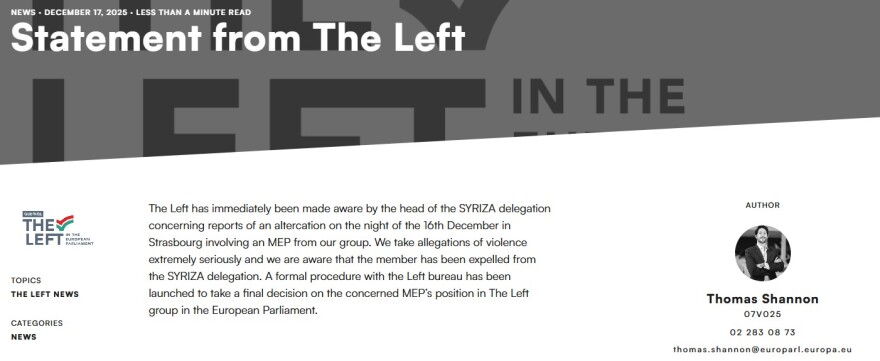 LEFT: Ξεκίνησαν οι διαδικασίες για τη διαγραφή Παππά από την ομάδα της Αριστεράς στο Ευρωπαϊκό Κοινοβούλιο