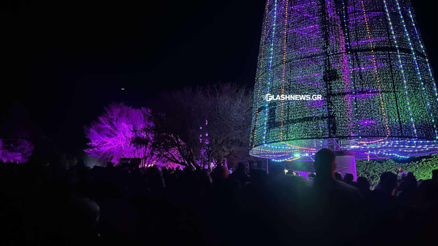 Φωταγωγήθηκε ένα από τα ψηλότερα χριστουγεννιάτικα δέντρα στα Χανιά, το ύψος του ξεπερνά 40 μέτρα